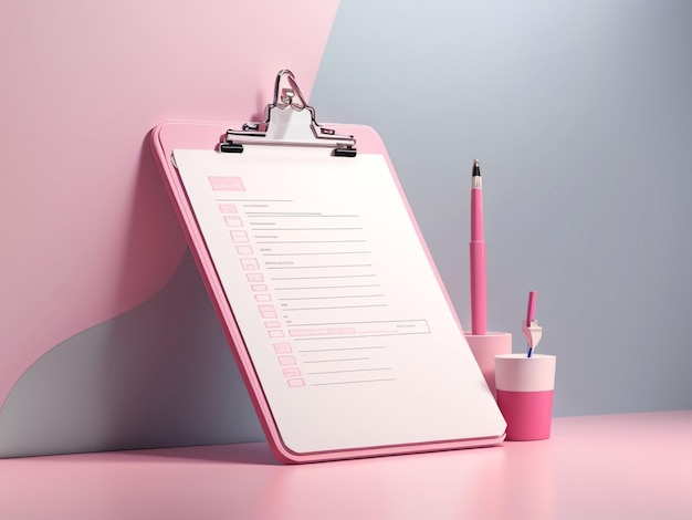 Organisierte Eleganz Weiße Clipboard mit Checkliste auf rosa Hintergrund