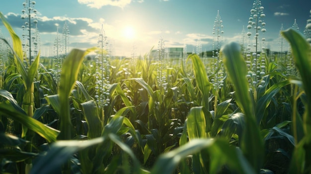 Organismos geneticamente modificados biotecnologia avançada edição genética inovadora melhoria de culturas agricultura futurista criada com tecnologia de IA generativa