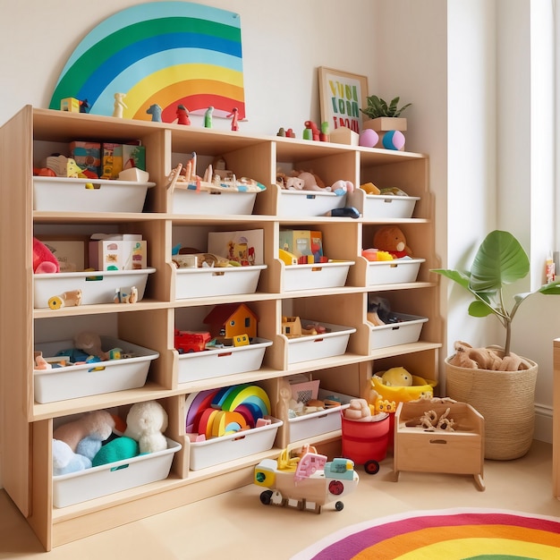 Foto organização e arrumação dos brinquedos no quarto das crianças
