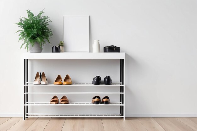 Organización del estante de zapatos Mockup Espacio blanco en blanco para su diseño