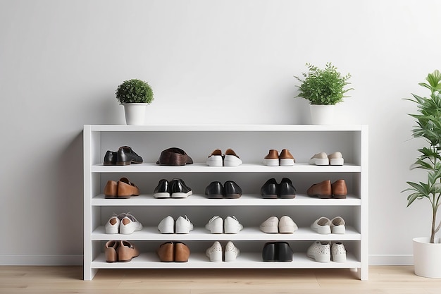 Organización del estante de zapatos Mockup Espacio blanco en blanco para su diseño