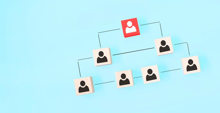 Organización y estructura de equipo simbolizada con cubos