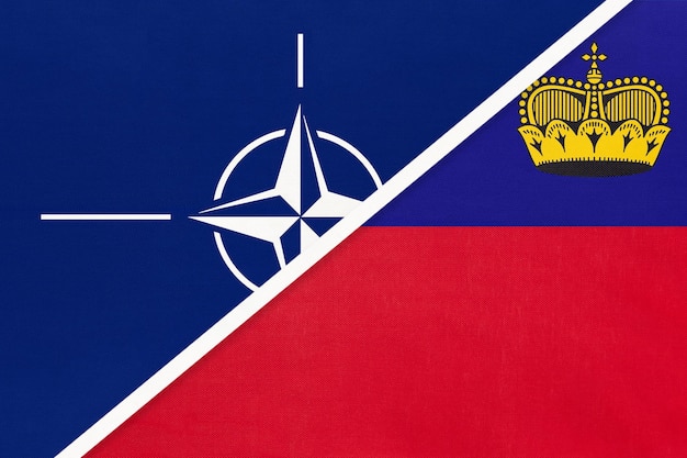 Organización del Tratado del Atlántico Norte o bandera de tela nacional de la OTAN vs Liechtensteiner