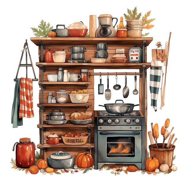 Organizador de cocina de campamento Otoño Ilustración de acuarela de otoño