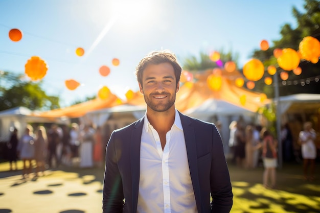 Foto organizador profissional de eventos em atmosfera radiante