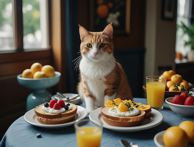 Foto organize um brunch amigável com gatos com delicioso catth