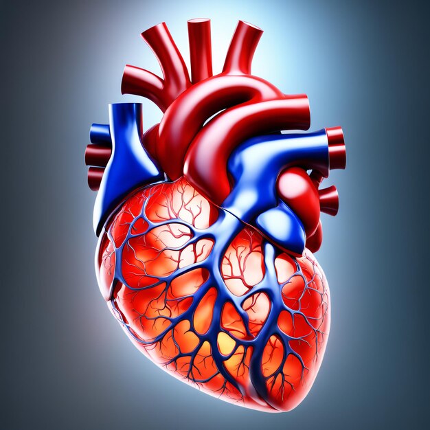Los órganos internos del corazón humano en 3D con vasos sanguíneos ciencia médica.