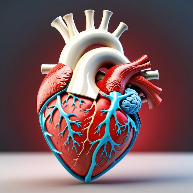 Los órganos internos del corazón humano en 3D con vasos sanguíneos ciencia médica.