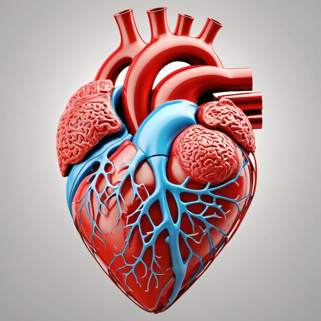 Los órganos internos del corazón humano en 3D con vasos sanguíneos ciencia médica.