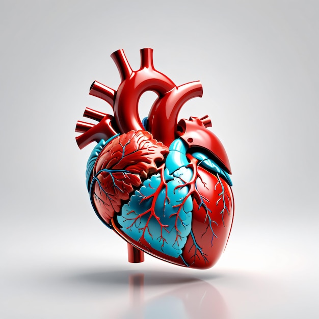 Los órganos internos del corazón humano en 3D con vasos sanguíneos ciencia médica.