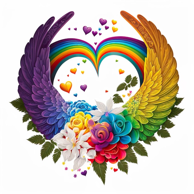Orgulho LGBT arco-íris coração asas flores fundo papel de parede copie o espaço