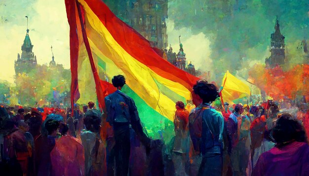 Orgullo gay hermosa ilustración animada marcha del orgullo