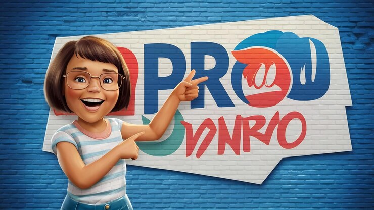Foto orgullosa y feliz sonriente chica caucásica con cabello corto que usa gafas mostrándote la compañía promocional ba