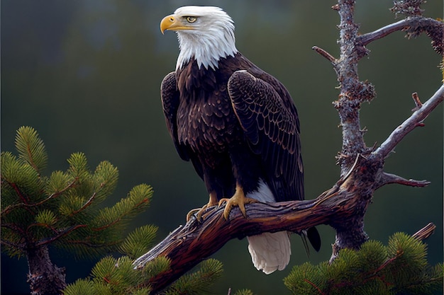 Un orgulloso águila americana se sienta en una rama generada por la IA