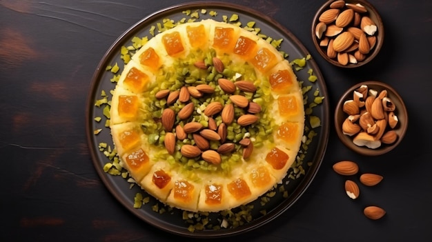 Orientalische arabische Süßigkeiten Kunafa mit Käse und Pistazien