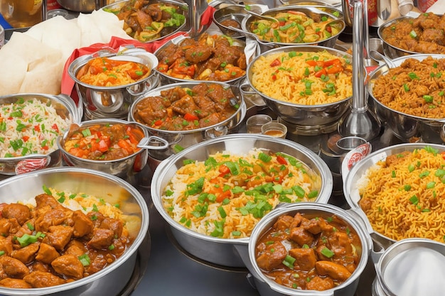 Orientalisches Essen, indisches Essen zum Mitnehmen auf einem Londoner Markt
