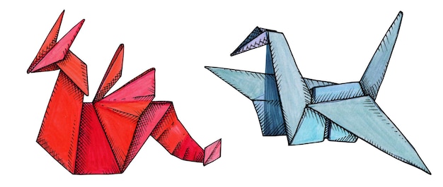 origami animales de papel de colores dibujados