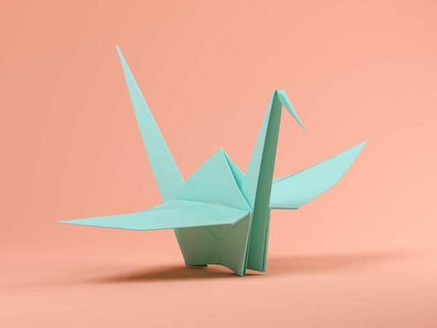 Origami azul sobre fondo rosa ilustración 3D