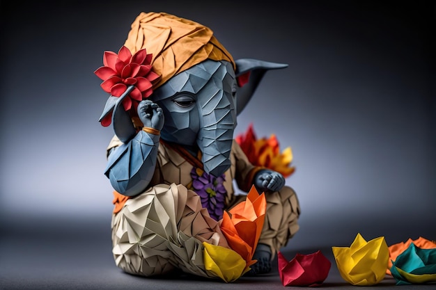 Origami des indischen Gottes Ganesh in buntem Blumenhandwerk