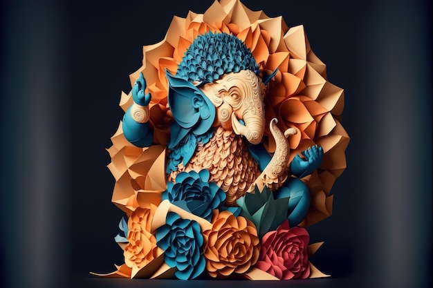 Origami des indischen Gottes Ganesh in buntem Blumenhandwerk