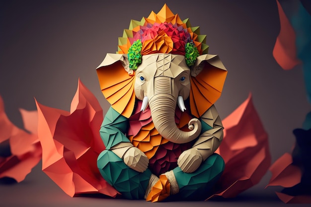 Origami des indischen Gottes Ganesh in buntem Blumenhandwerk