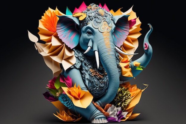 Origami des indischen Gottes Ganesh in buntem Blumenhandwerk