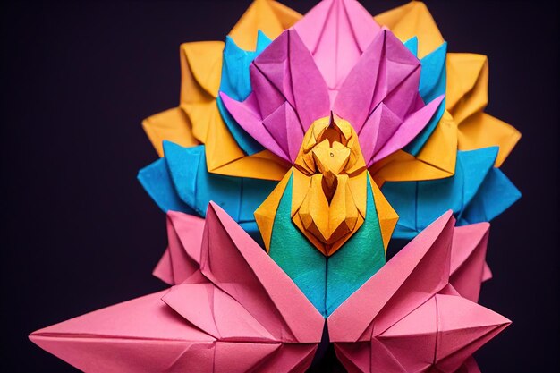 Origami do deus indiano Ganesh em artesanato de flores coloridas