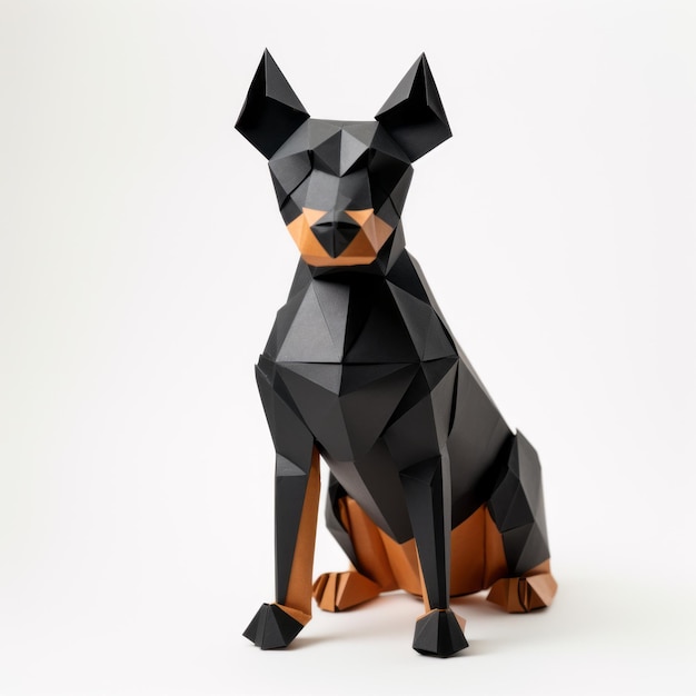 Foto origami dobermann pinscher detalhado chimpanzé dobrado a partir de papel origami