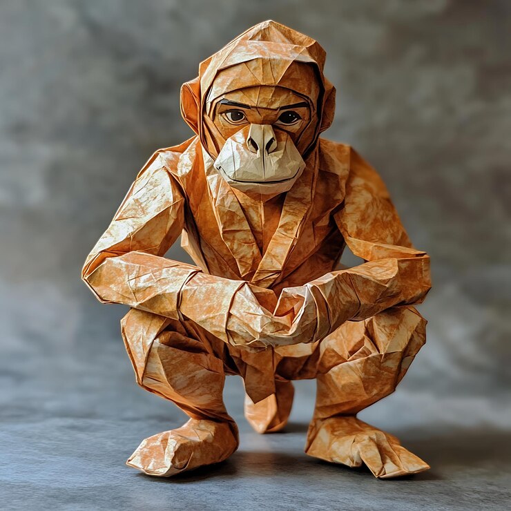 Foto origami escultura de macaco arte de papel