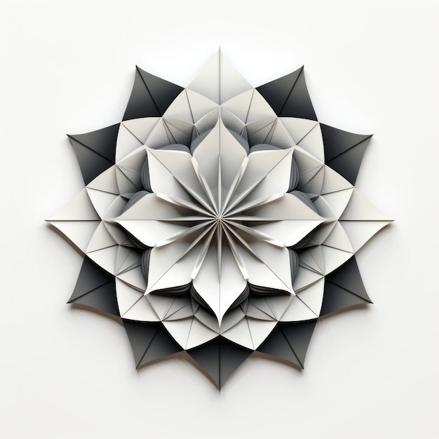 Origami Mandala Blanco Formas orgánicas inspiradas en la naturaleza en gris oscuro y negro claro