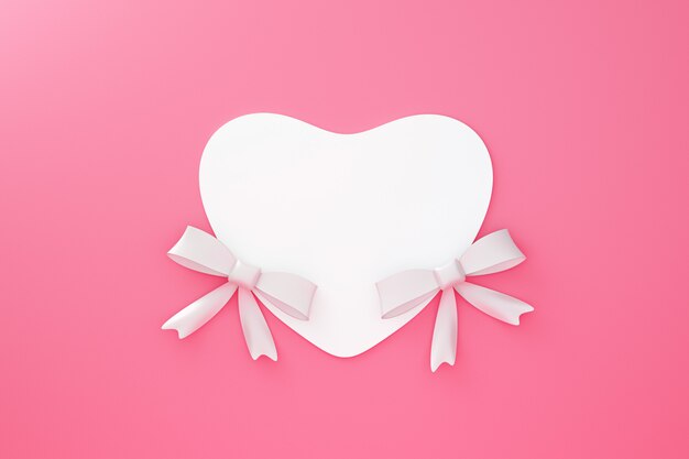 Origami de marco de papel de corazón blanco y cintas gemelas hechas de tarjetas sobre fondo de San Valentín feliz con concepto de amor. Representación 3D