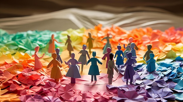 Origami-Meadow erfreut Kinder und Regenbogen in einem Papierwunderland