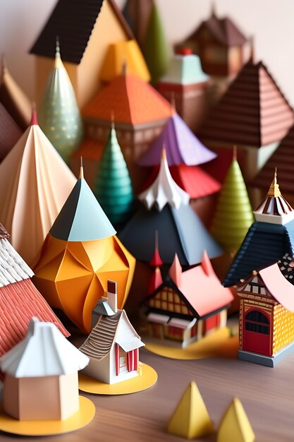 Origami paisaje urbano japonés papel plegado grullas de papel pequeña aldea