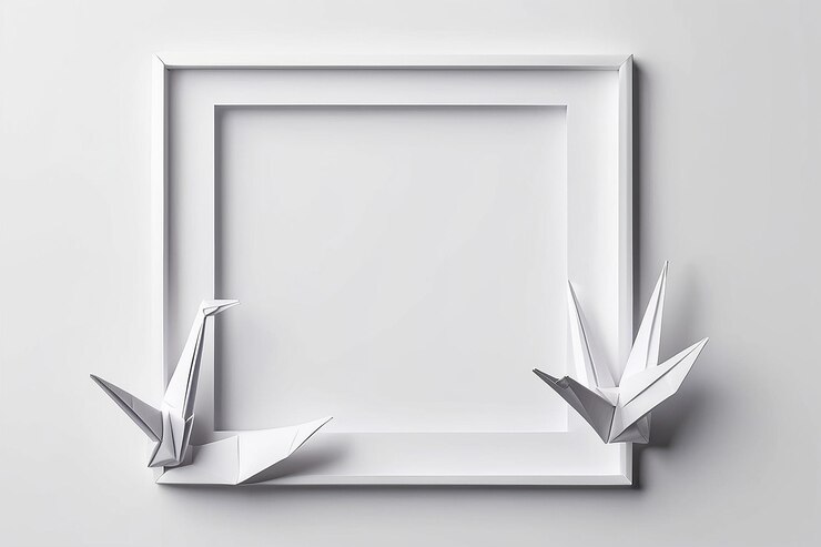 Foto origami paper crane mockup de marco en blanco con espacio vacío blanco para colocar su diseño