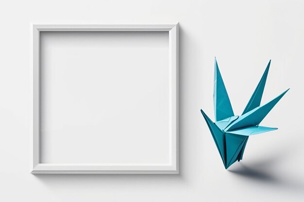 Origami Paper Crane Mockup de marco en blanco con espacio vacío blanco para colocar su diseño