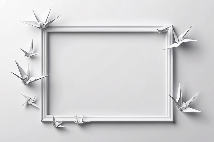 Foto origami paper crane mockup de marco en blanco con espacio vacío blanco para colocar su diseño