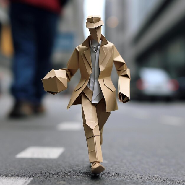 Origami-Papiermodell einer städtischen Fußgängerszene