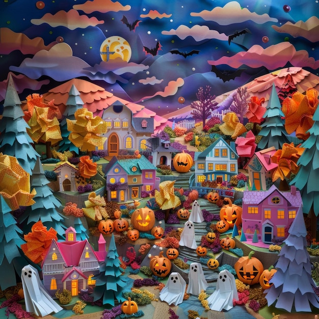 Origami Papierstadt Halloween Mythische Waldessenz