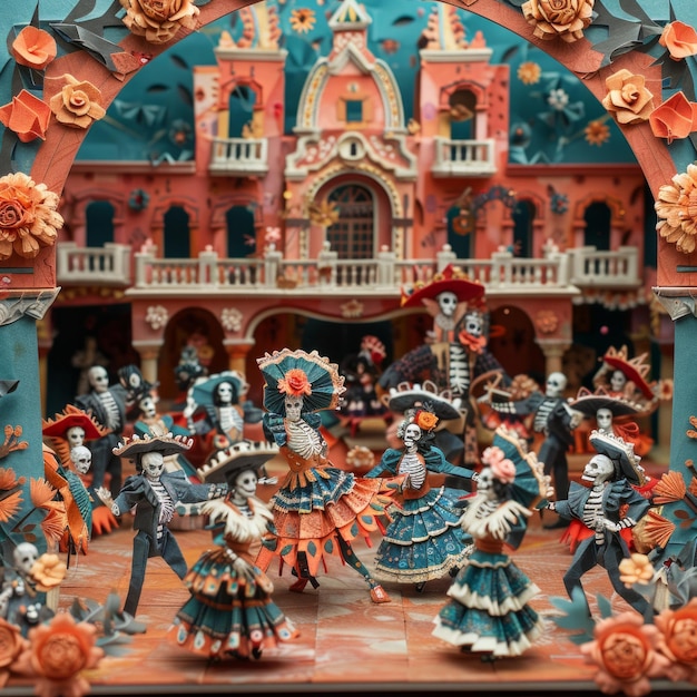 Origami Papierstadt Skelettparade für Da de los Muertos Essenz