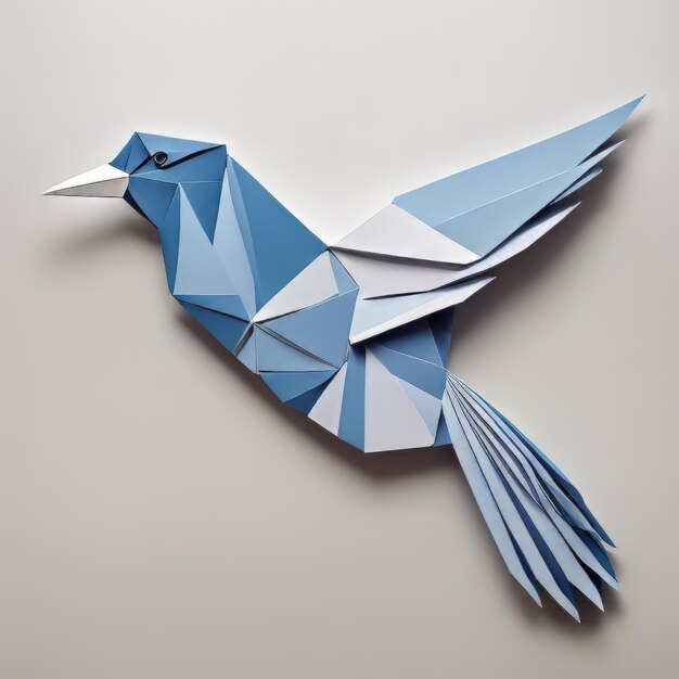 Origami-Papiervogel isoliert auf grauem Hintergrund Origami-Vogel