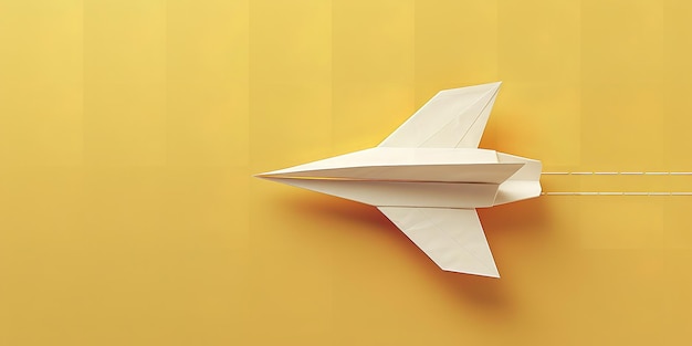 Un origami plano de papel blanco sobre un telón de fondo amarillo limpio con un gran espacio para el texto o el fondo de publicidad del producto IA generativa