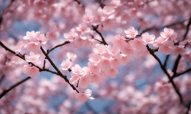Origami-Sakura-Blüten, Papier-Sakura-Blüten auf einem Baum in rosa Tönen
