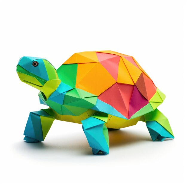 Origami-Schildkröte isoliert auf weißem Hintergrund