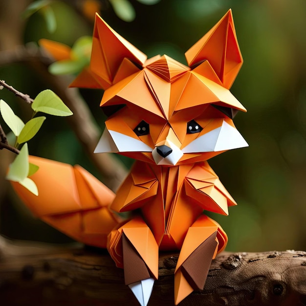 Origami-Technik sitzende Fuchs-Generative ai