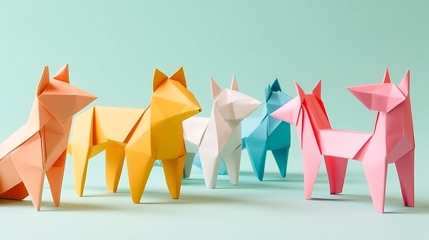 Foto origami-tierkunst in lebhaften farben