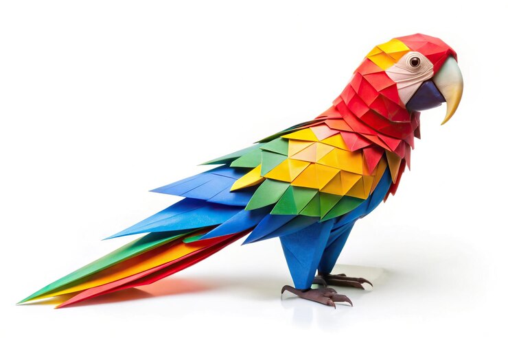 Foto origami con vista de pájaro sobre un fondo blanco