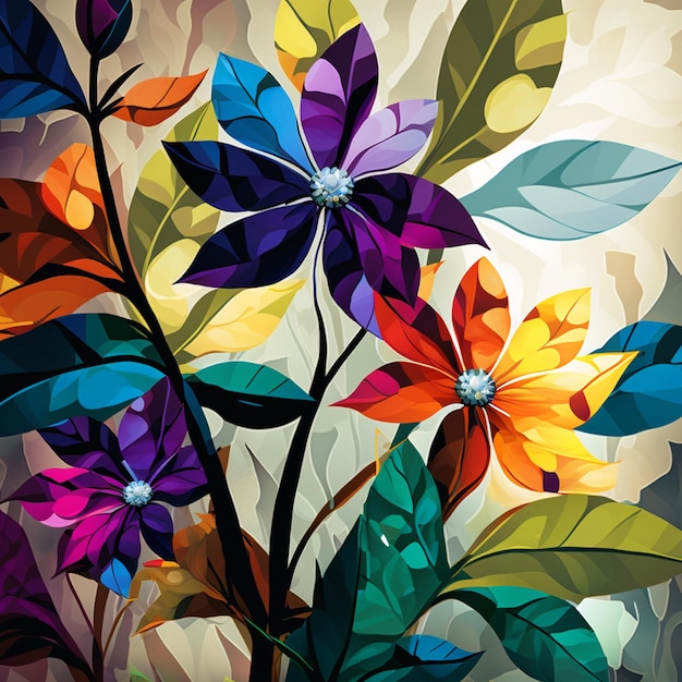 Original diseño floral con flores exóticas y hojas tropicales Flores coloridas sobre fondo claro
