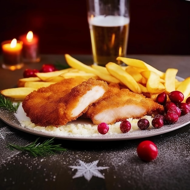 un original Wiener schnitzel con papas fritas y arándanos