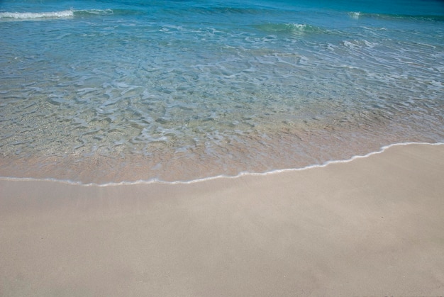 Orilla de arena bañada por un mar suave y claro