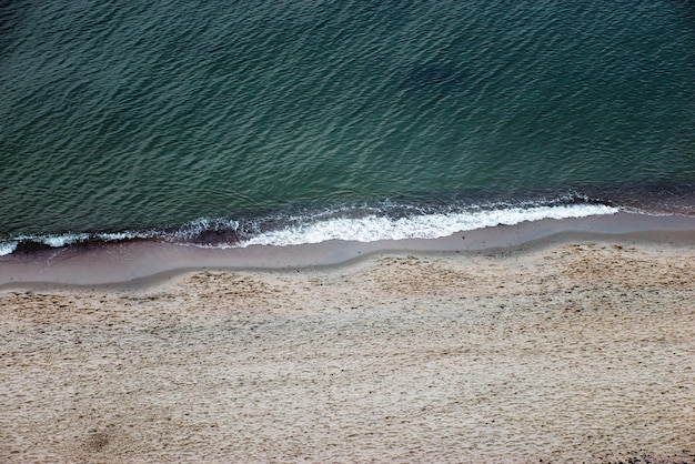 orilla del mar de arena y ondas de las olas vista aérea